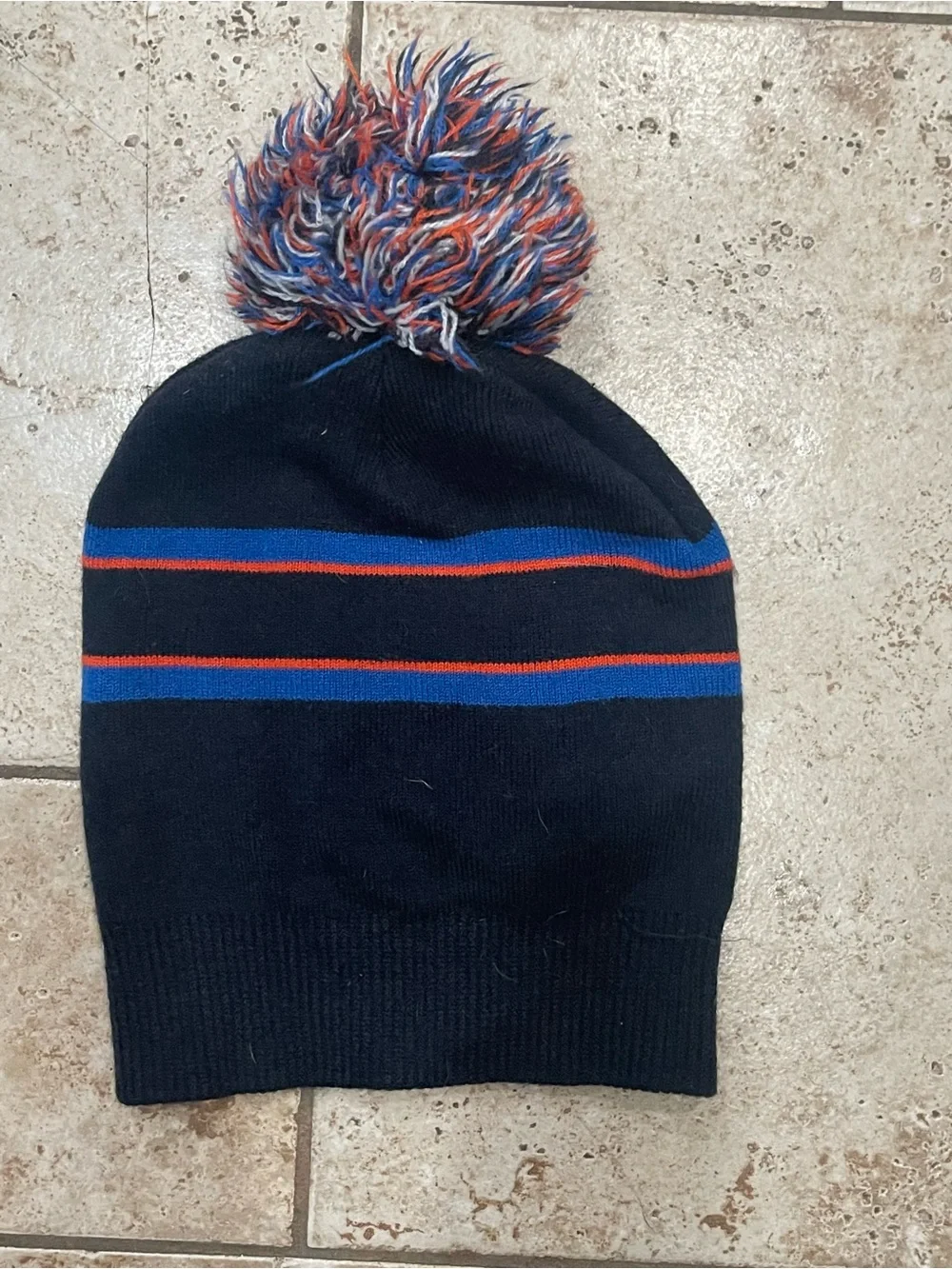 Roots Kids Knit Pom Beanie in Navy with Red & Blue Accents